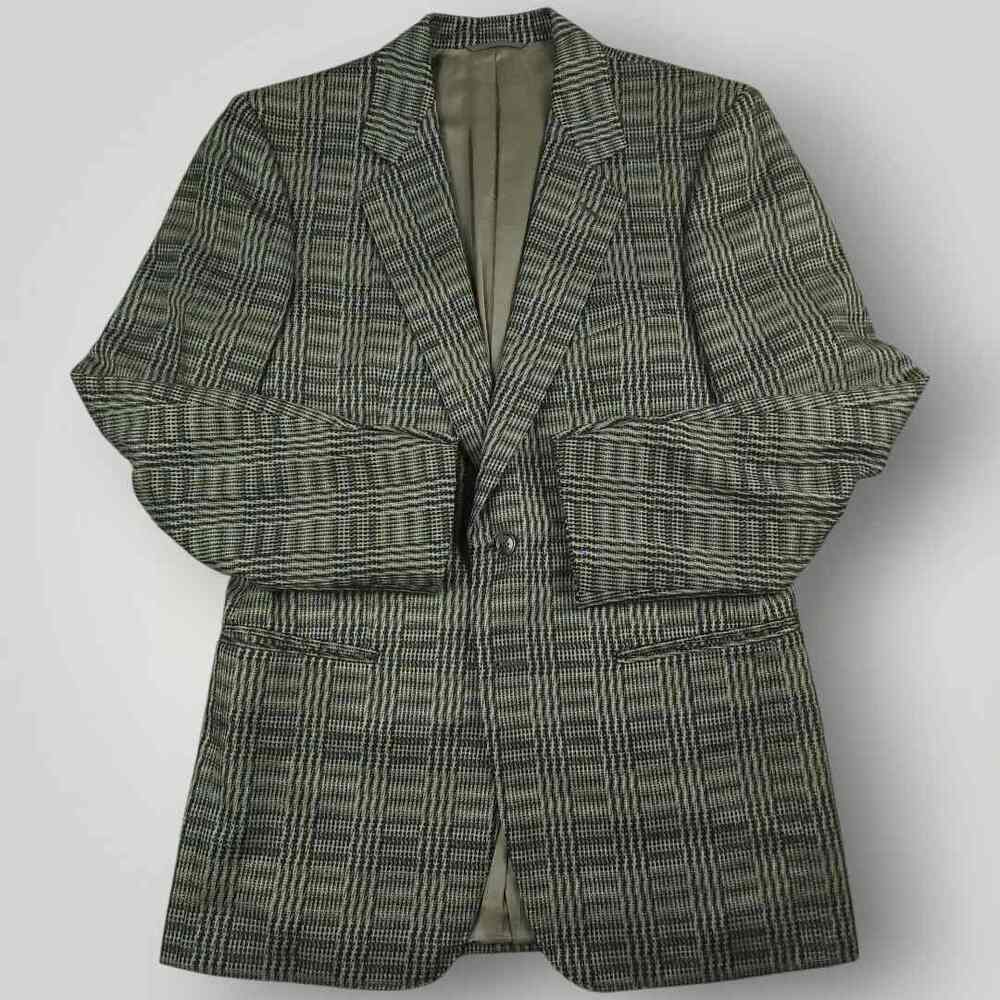 Mens Made in Italy Glen Check Plaid Blazer Sport Coat 36S Italian Wool Overcheck - Picture 2 of 11
